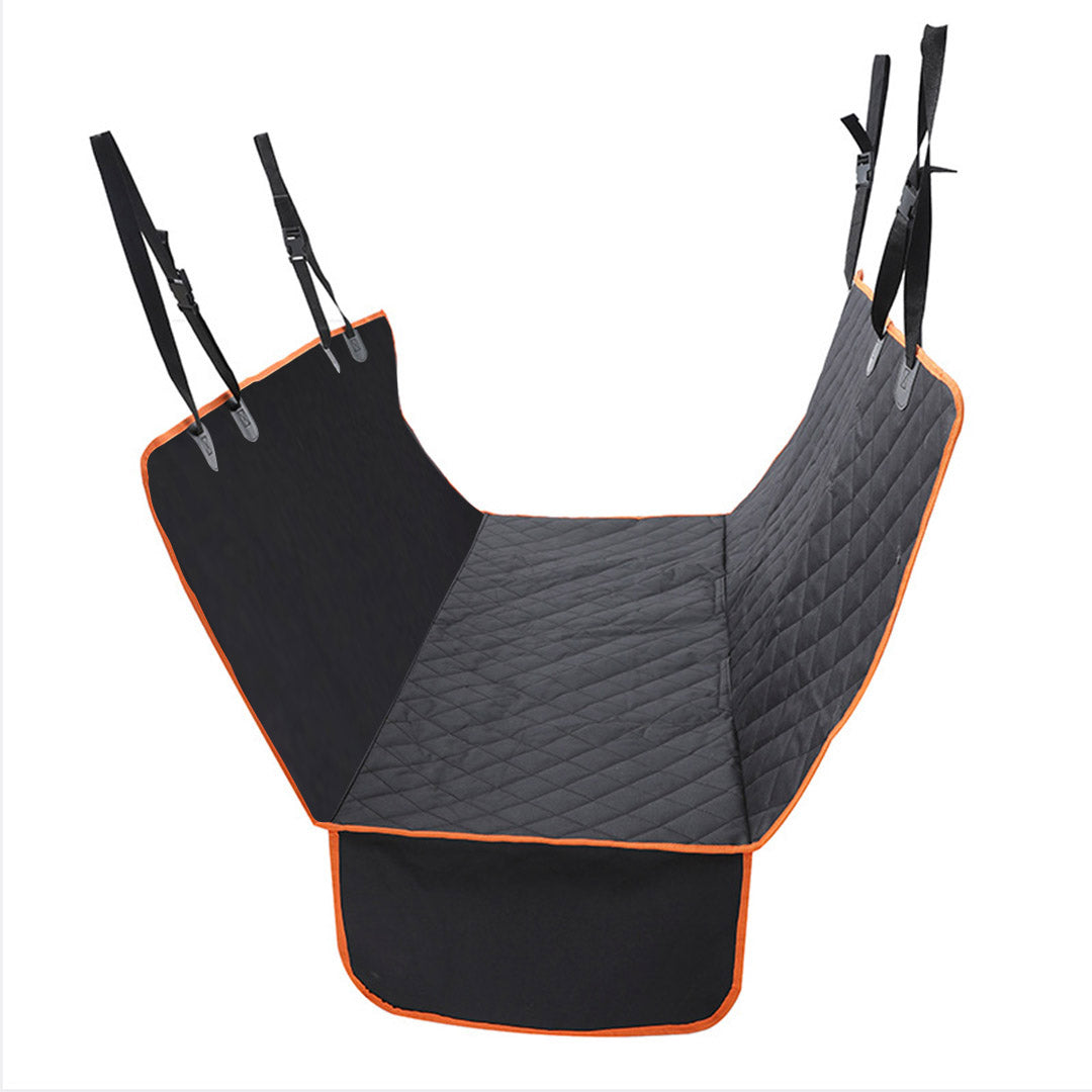 Black waterproof dog car seat cover back seat protector hammock with yellow edges installed — view 2