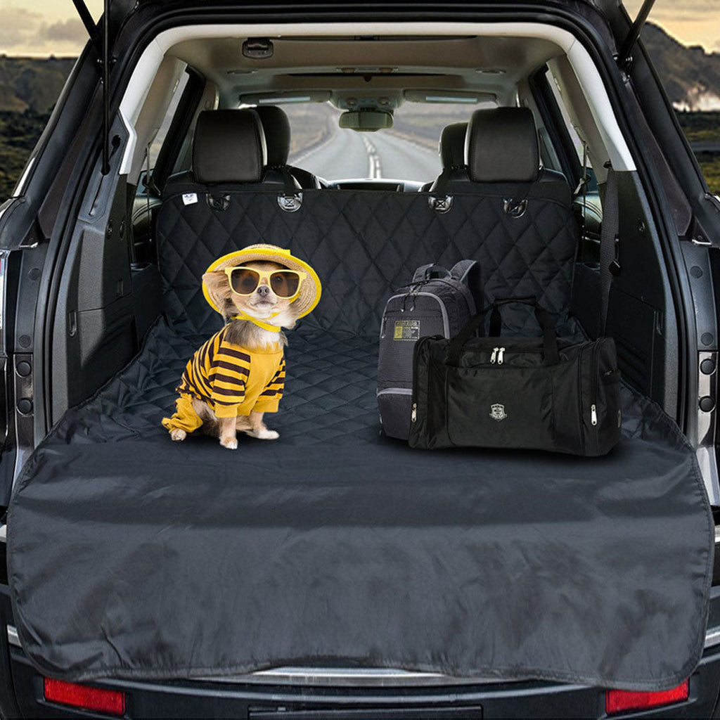 Black waterproof SOGA car trunk pet mat cargo liner with non-slip surface and headrest straps — view 2