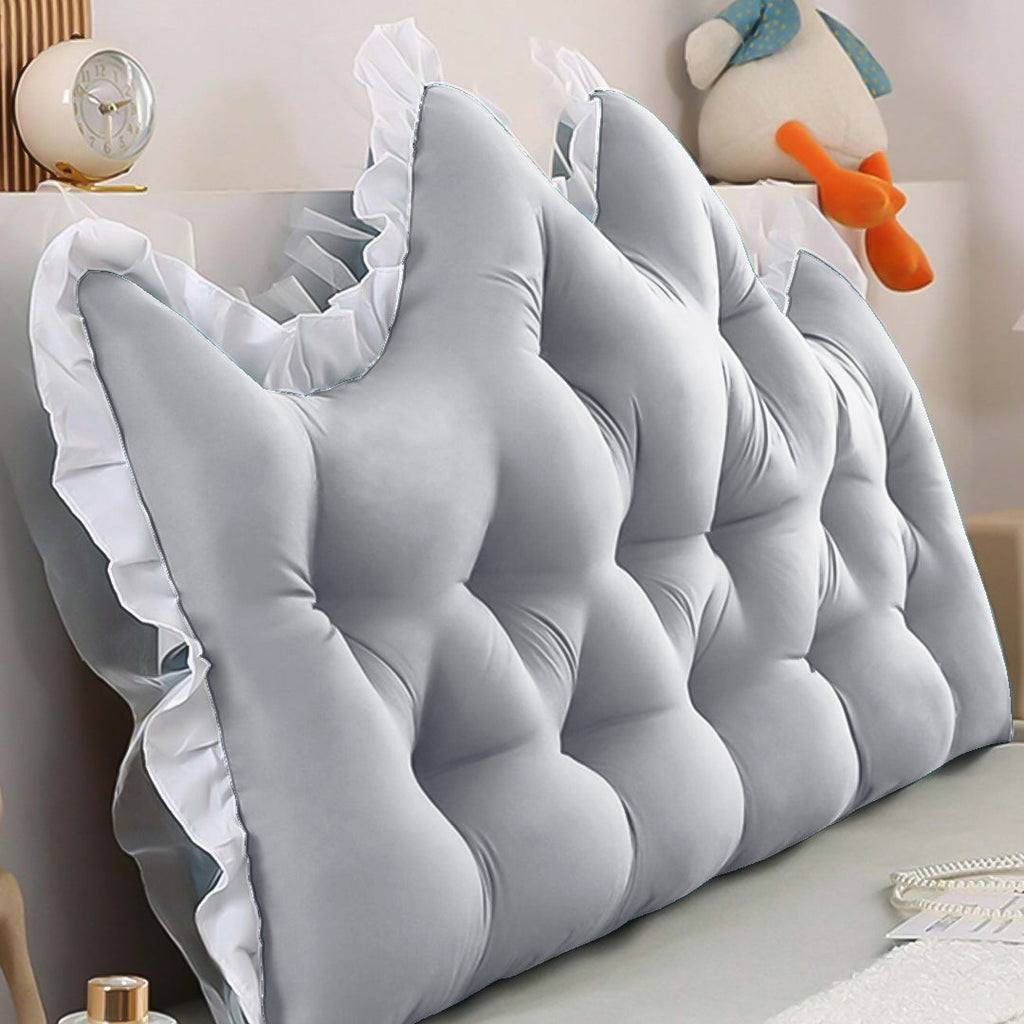 Light grey tufted crown headboard cushion with plush polyester filling for bed support — view 2
