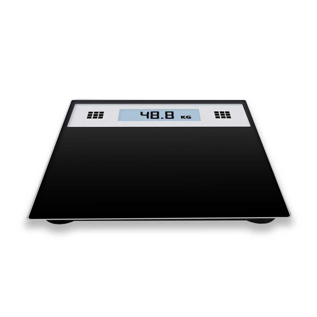 Electronic talking bathroom scale in tempered glass with large LCD display and digital weight numbers — view 2