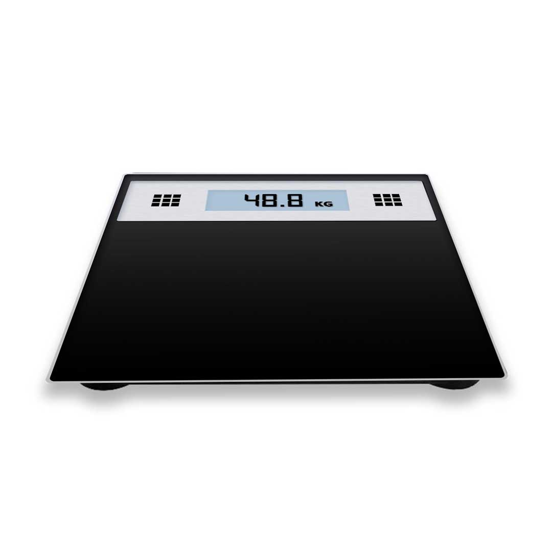 Electronic talking bathroom scale in tempered glass with large LCD display and digital weight numbers — view 2