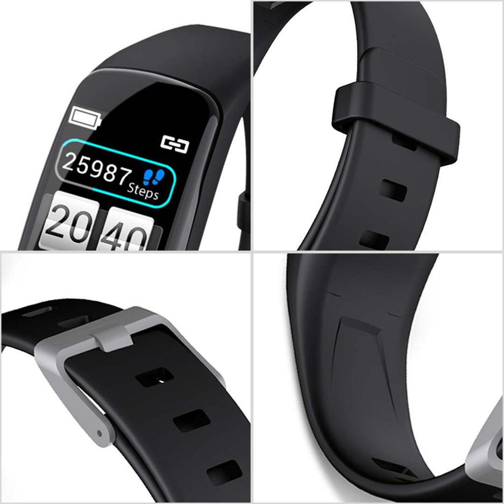 Red SOGA smart watch fitness tracker displaying a digital touch screen with heart rate monitor — view 2
