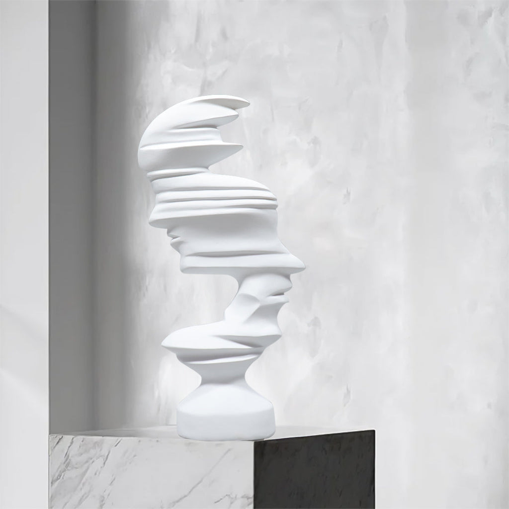 Matte white resin dual-face abstract modern art sculpture, 44cm tall home decor accent. — view 2