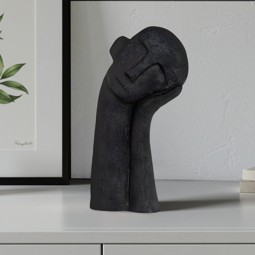 38cm matte black minimalist resin sculpture with linear texture and symbolic design for home decor — view 2
