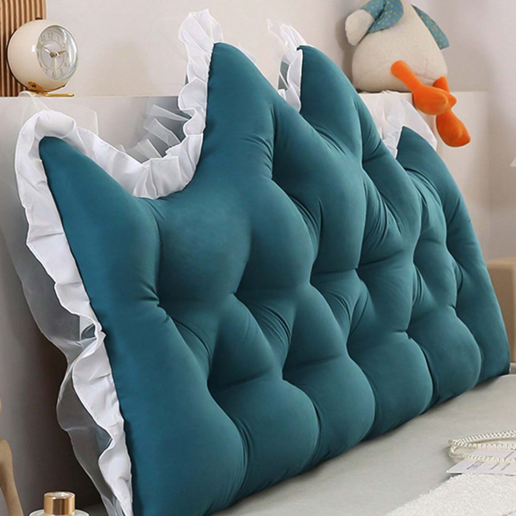 Teal crown tufted headboard pillow with plush polyester filling for comfortable bed lounging and back support — view 2