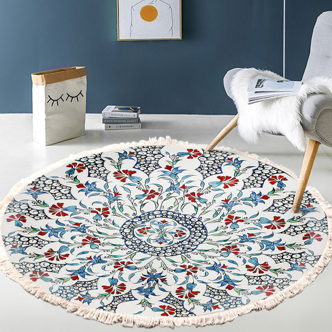 Vibrant 120cm round area rug with multicolor mandala pattern, plush polyester pile, and anti-slip backing — view 2