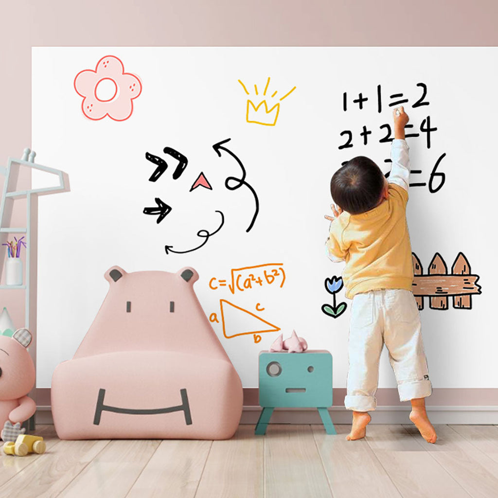 Clear dry erase whiteboard wall sticker unrolled on a flat surface, showing transparent plastic material. — view 2