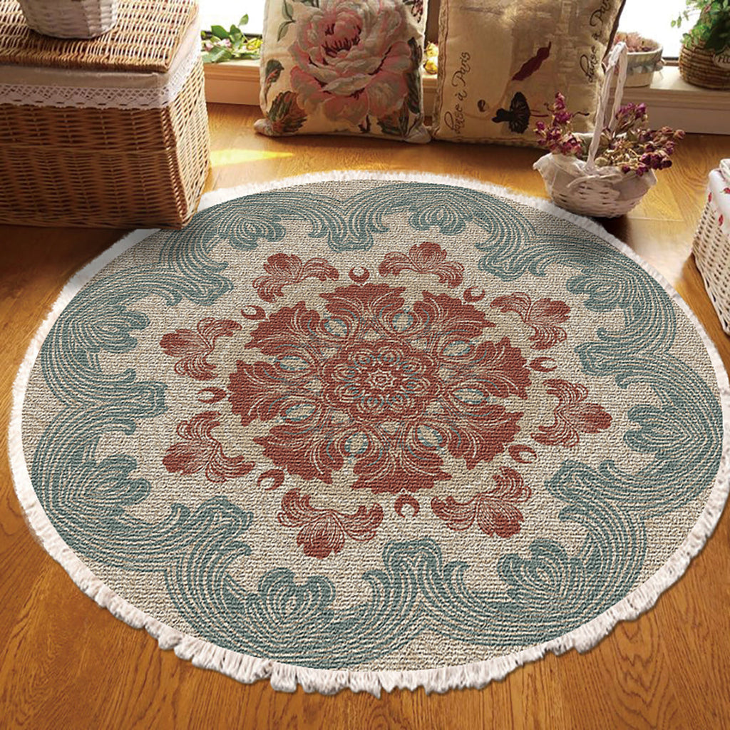 90cm round area rug with a mesmerizing multicolor mandala bohemian design and anti-slip backing — view 3