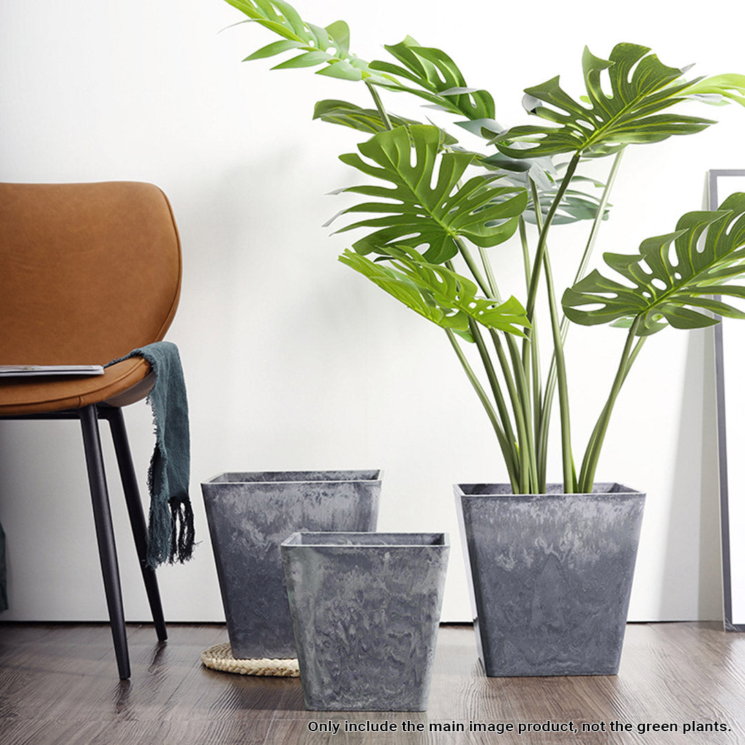 Weathered grey concrete look square resin indoor planter pot for home and office decor — view 3