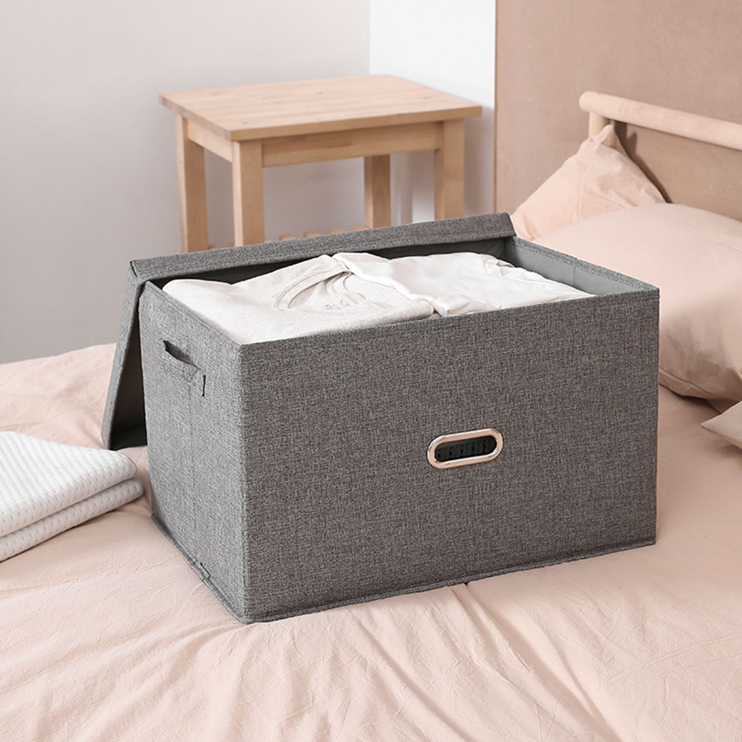 Large grey canvas foldable storage box with reinforced handles for home organization — view 3