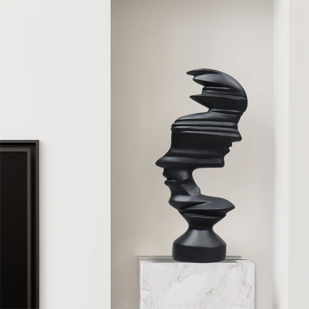 Matte black dual-face abstract resin sculpture standing 44cm tall for modern home decor — view 3