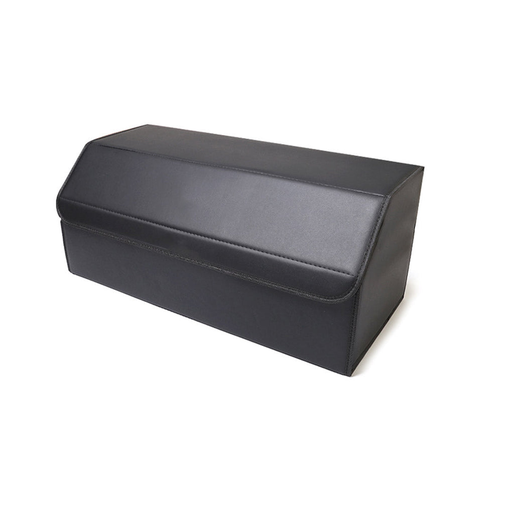 Black leather car trunk organizer with diamond stitching, 65L capacity, and secure hardware locks. — view 3