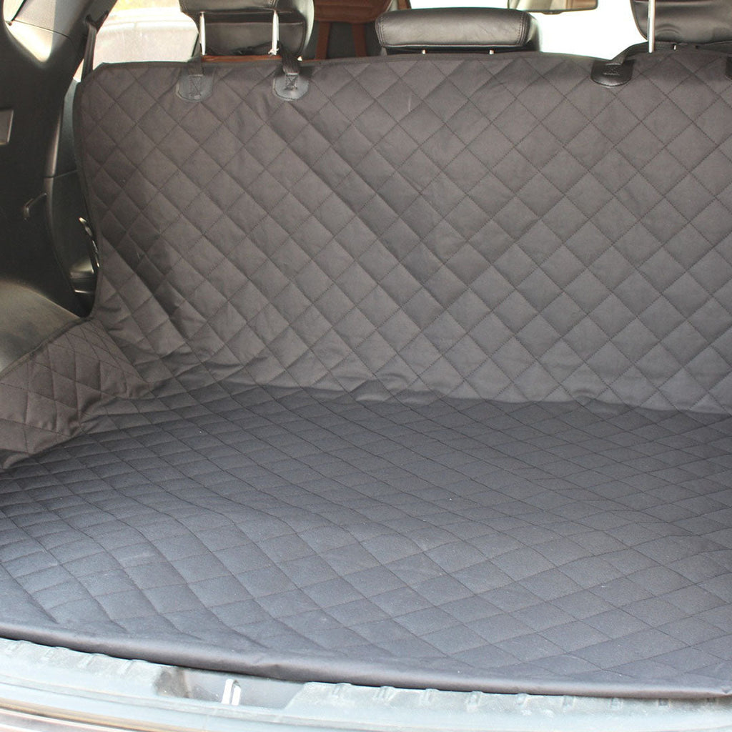 Black waterproof SOGA car trunk pet mat cargo liner with non-slip surface and headrest straps — view 3