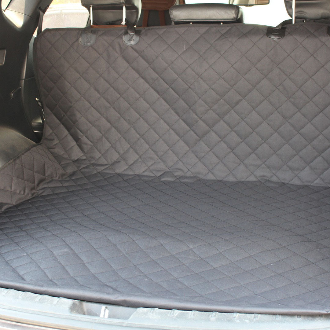 Black waterproof SOGA car trunk pet mat cargo liner with non-slip surface and headrest straps — view 3