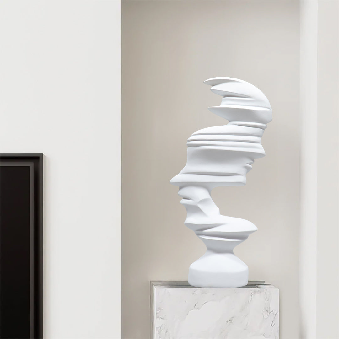 Matte white resin dual-face abstract modern art sculpture, 44cm tall home decor accent. — view 3