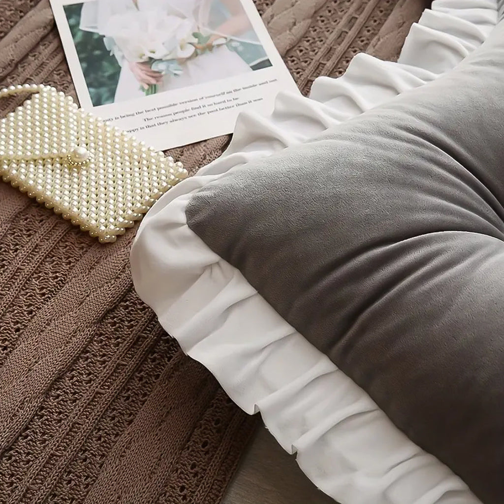 Grey tufted crown headboard cushion pillow with plush polyester fabric and elegant bedroom styling — view 3