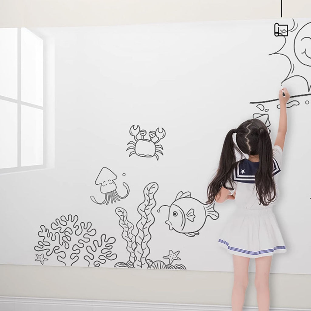 Clear dry erase whiteboard wall sticker roll applied to a modern glass office partition. — view 4