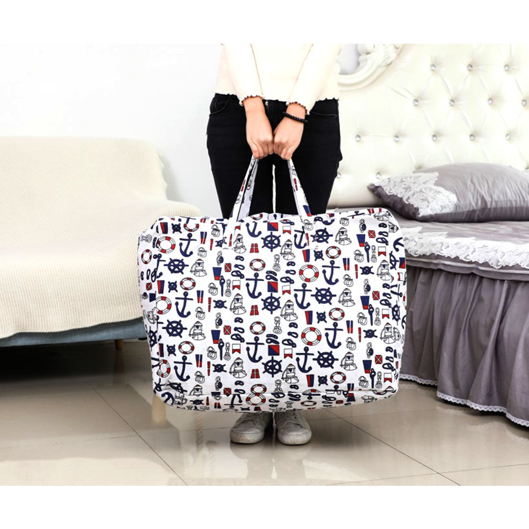 Two foldable nautical print travel storage bags with double zippers and reinforced handles — view 3