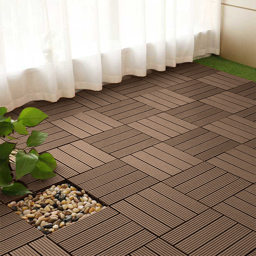 Dark chocolate wooden composite decking tiles with interlocking design for outdoor patio and garden flooring — view 3