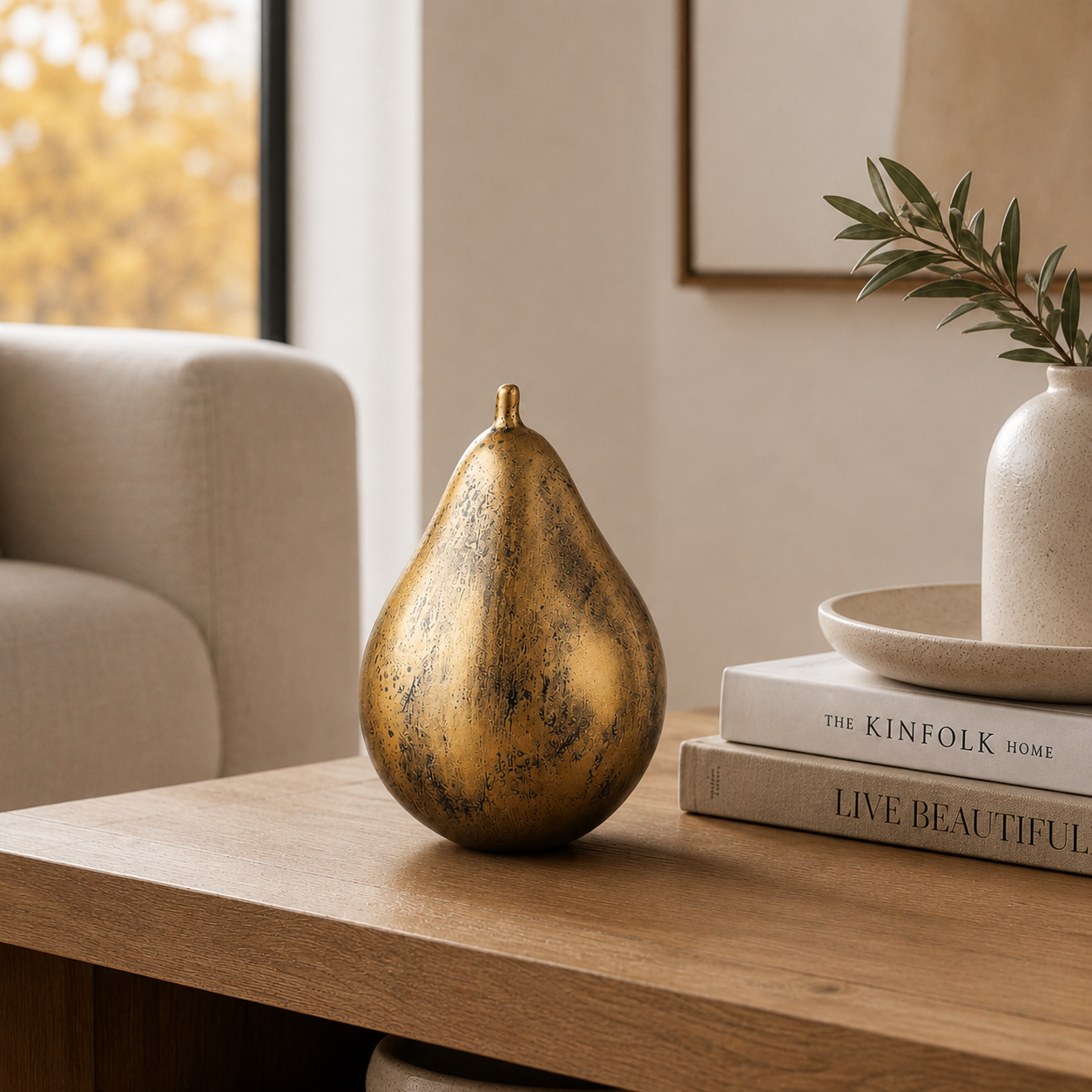 Modern minimalist brown ceramic decorative ornament styled on a bright tabletop for home decor — view 3