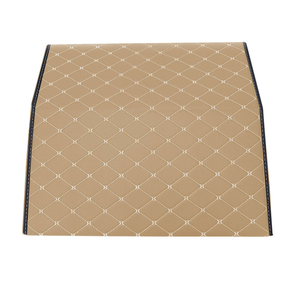 Beige leather car trunk organizer boxes with gold diamond stitching and foldable cover — view 3