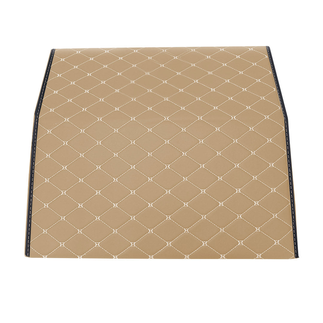 Beige leather car trunk organizer boxes with gold diamond stitching and foldable cover — view 3