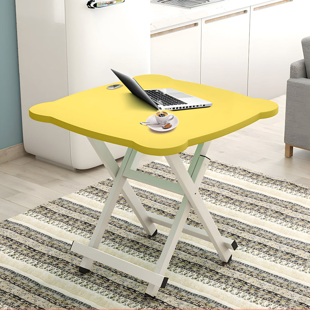 Yellow minimalist cat ear folding table set with white metal legs for indoor and outdoor use — view 3