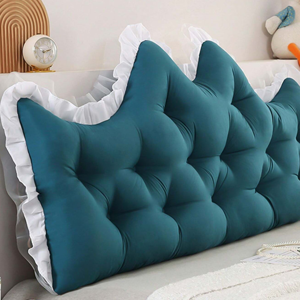 Vibrant teal crown shaped tufted headboard pillow cushion for bed back support — view 3