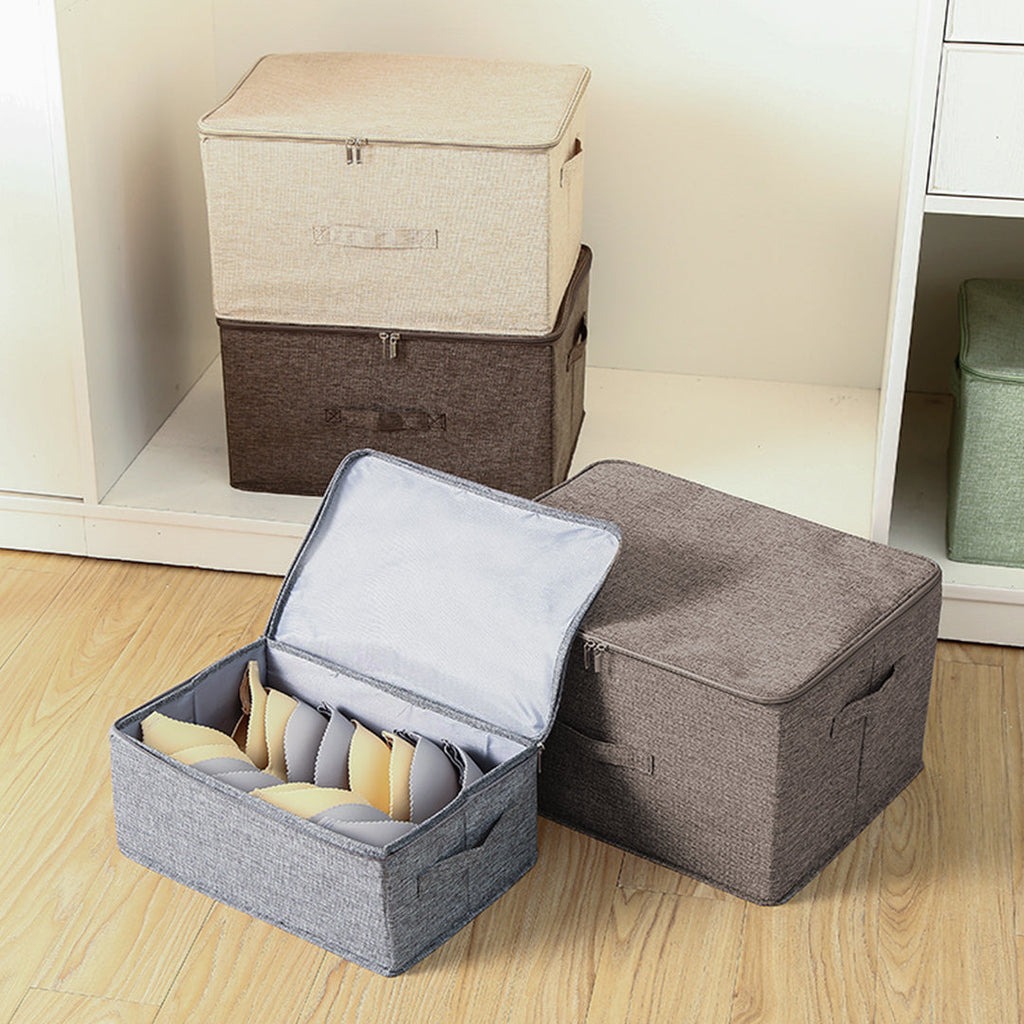 Coffee brown large double zipper storage box foldable clothes basket with reinforced handles — view 3