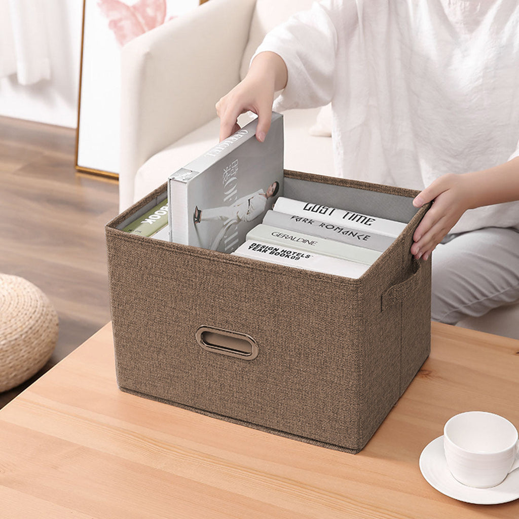 Large coffee brown foldable canvas storage box with reinforced handles for home organization — view 3