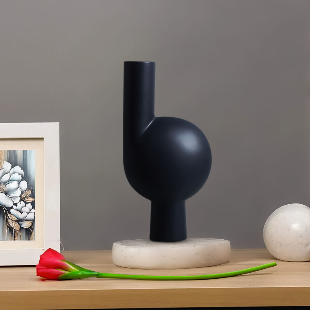 Set of two modern abstract black ceramic vases with narrow necks for home decor — view 3
