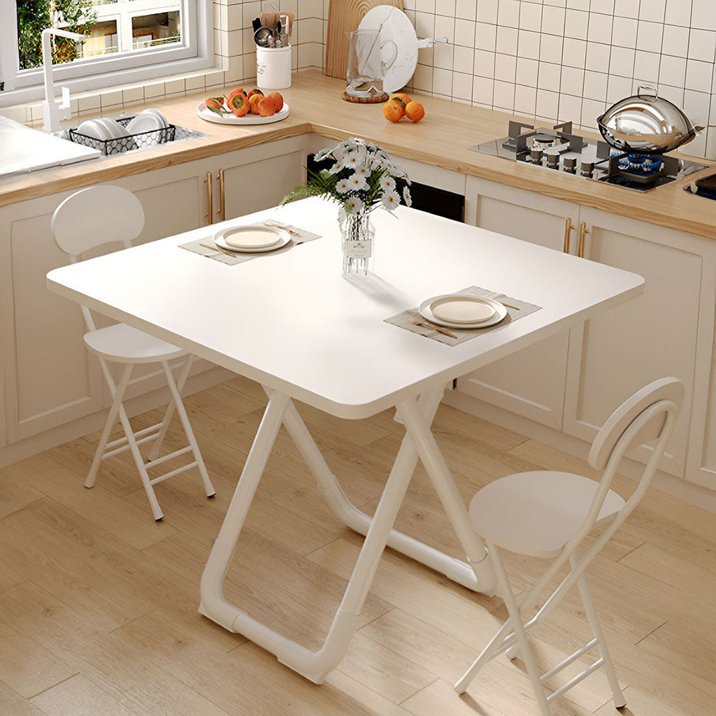 Modern minimalist 80cm white square table with matching white wooden legs for dining or office use — view 3
