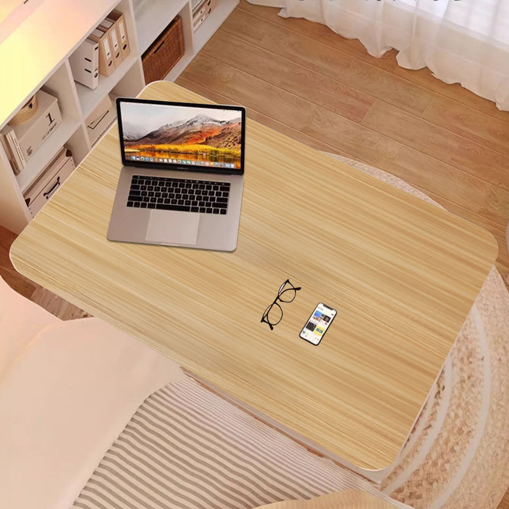SOGA movable walnut wood bedside desk with wheels and white metal frame for laptops — view 3