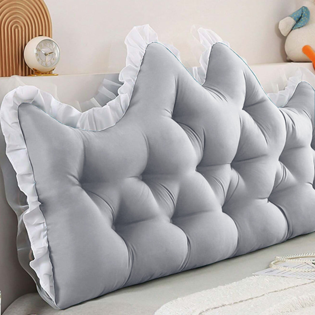 Light grey tufted crown headboard cushion with plush polyester filling for bed support — view 3
