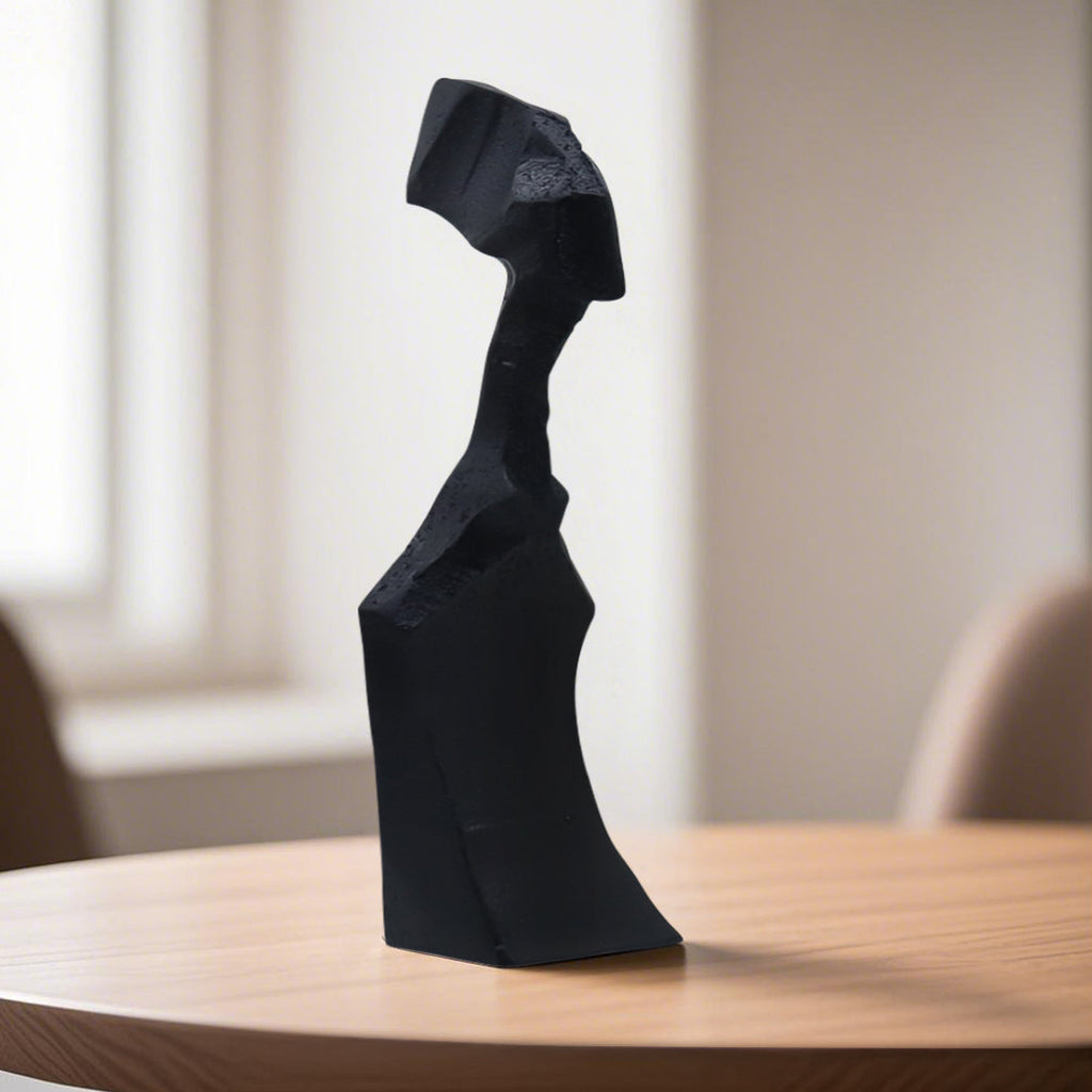 Matte black abstract geometric resin sculpture 40cm modern minimalist art accent piece for home decor — view 3