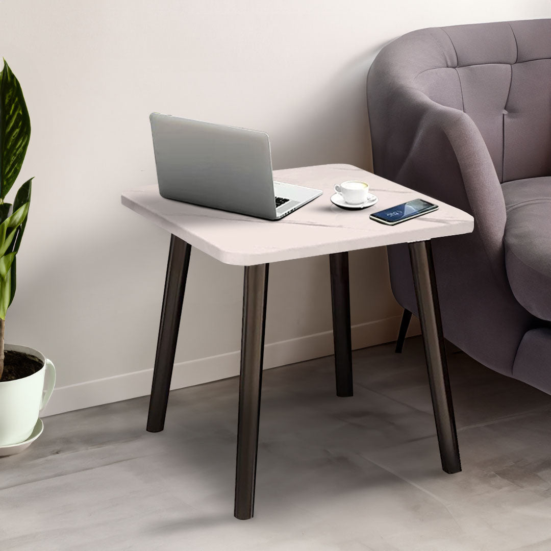 Modern white stone-patterned side table with black pine wood legs for contemporary living room decor — view 3