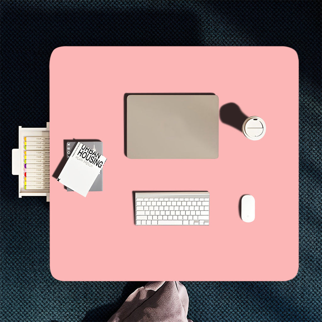 Set of two pink portable square floor tables with metal frames and built-in mini drawers — view 3