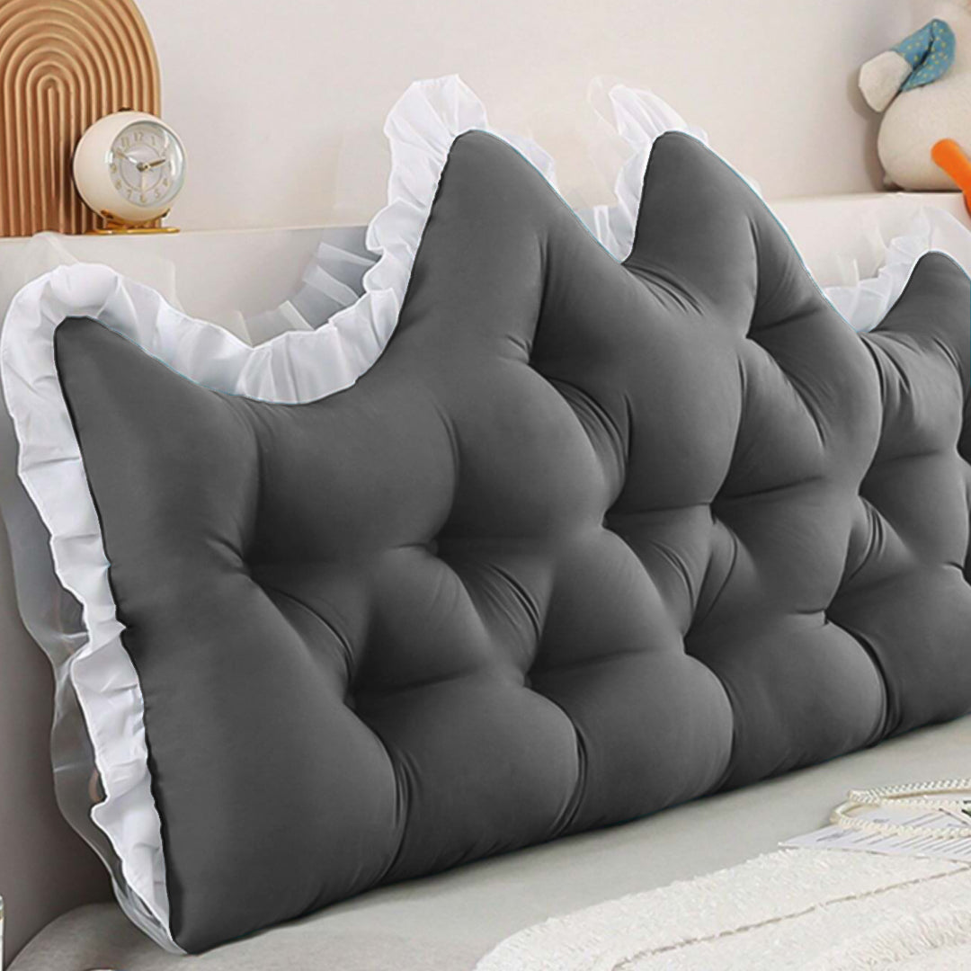 Charcoal grey tufted crown headboard cushion providing plush back support for a bed — view 3