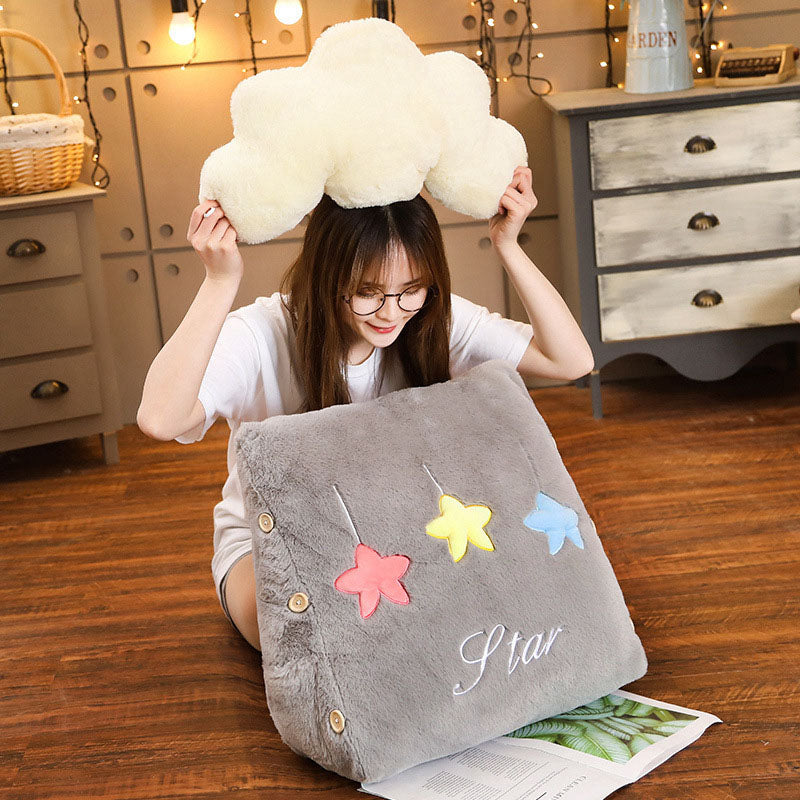 Two grey plush cloud shaped wedge cushions for bedside lumbar support and home decor — view 3