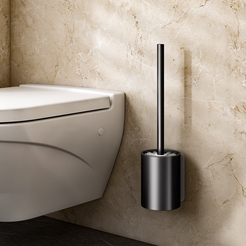 Black wall-mounted aluminum toilet brush set with minimalist holder and comfortable ergonomic handle — view 3
