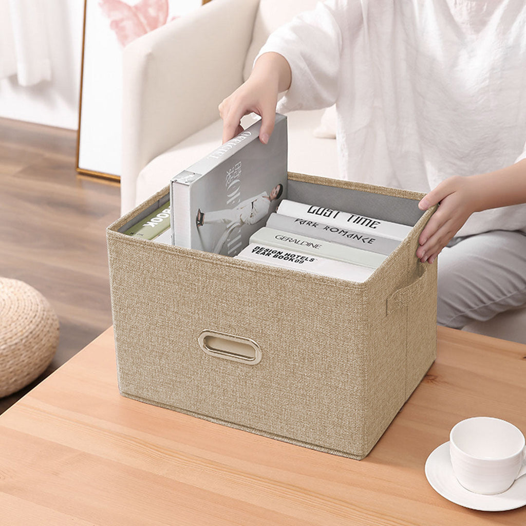Beige foldable canvas storage box with reinforced handles perfect for stylish home and closet organization — view 3