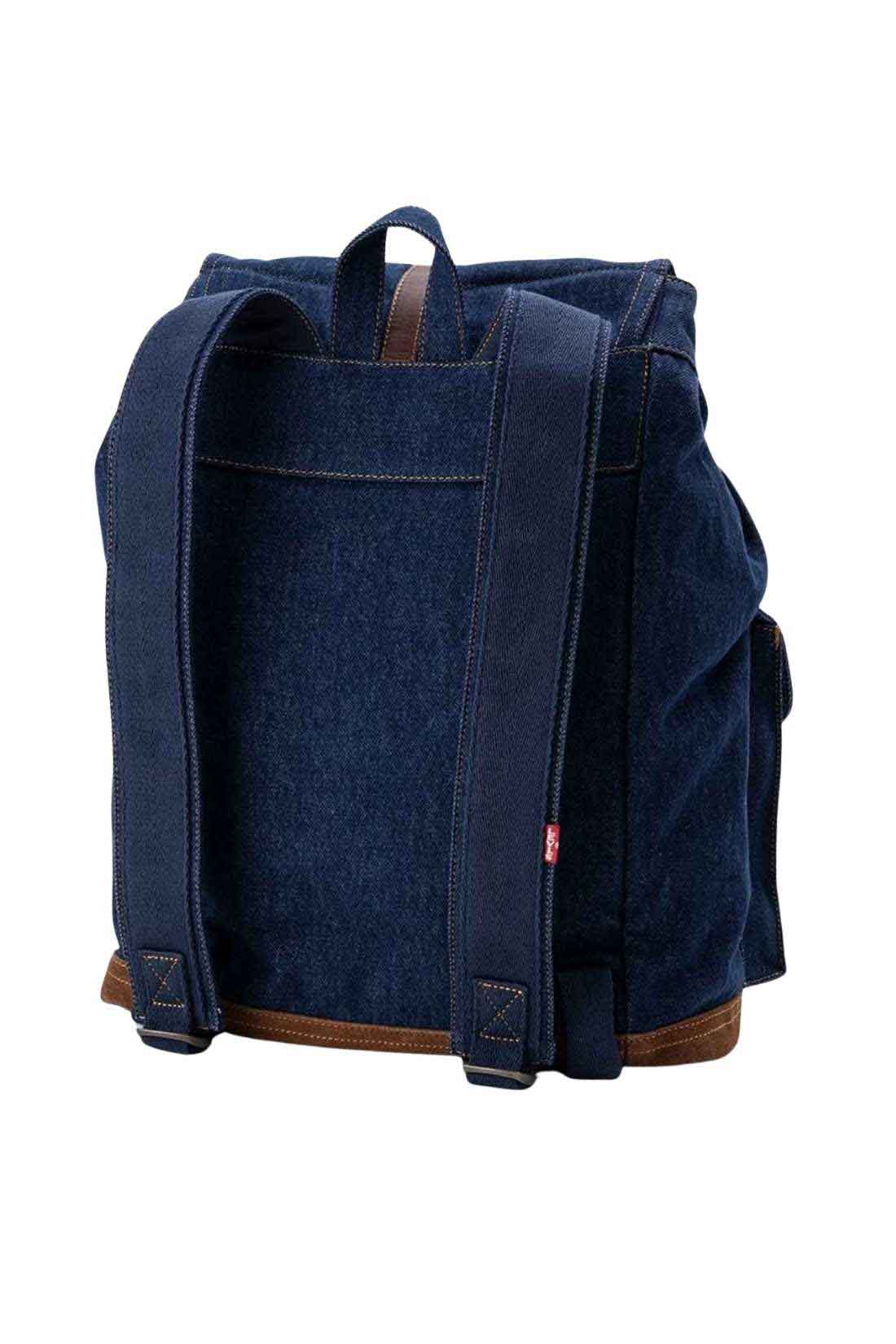 Men's Levi's denim heritage backpack with brown leather details and adjustable shoulder straps — view 8