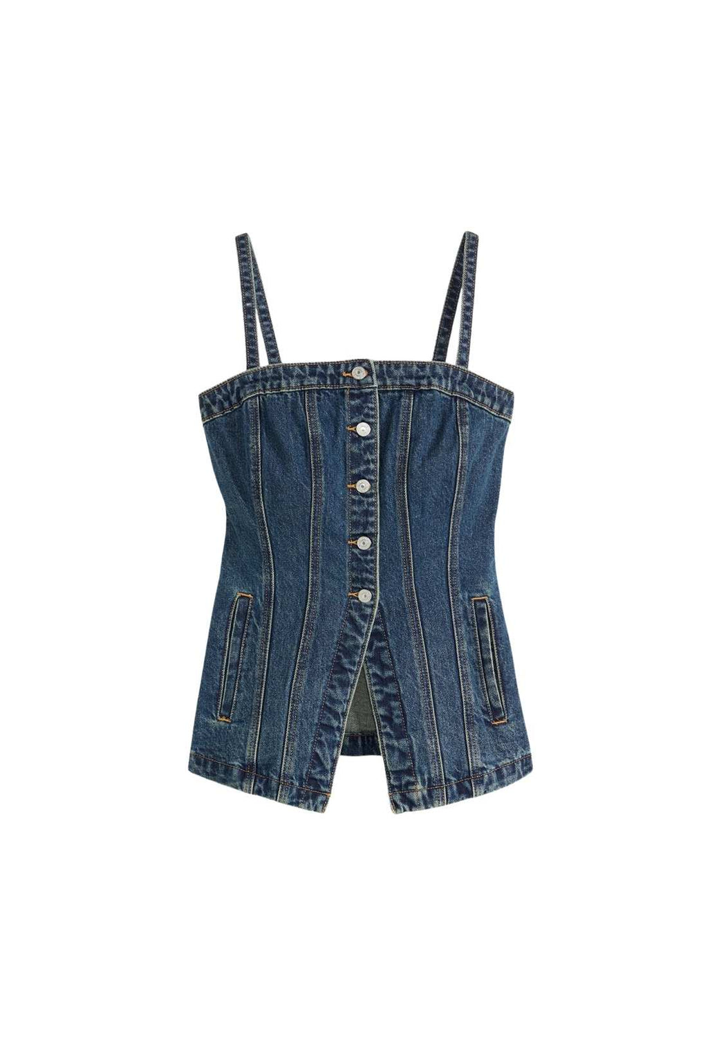 Levi's women's slim-fit medium wash denim bustier top with front button fastening and adjustable straps — view 4