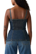 Levi's women's slim-fit medium wash denim bustier top with front button fastening and adjustable straps