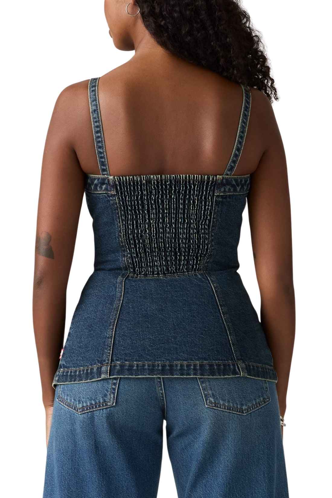 Levi's women's slim-fit medium wash denim bustier top with front button fastening and adjustable straps — view 5