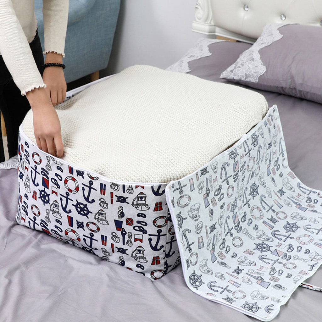 Large foldable nautical print travel storage bag with double zippers and cross-stitched carrying handles — view 4