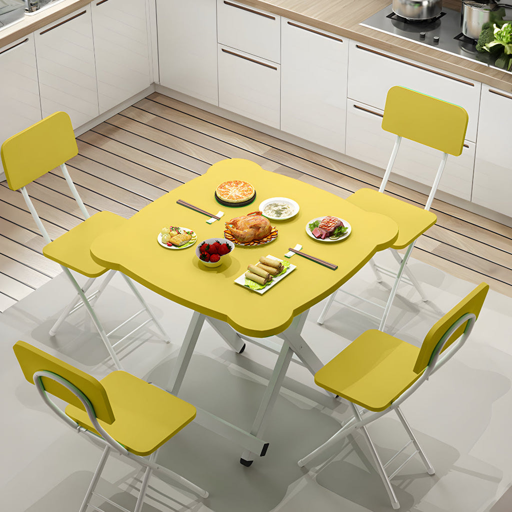 Yellow minimalist cat ear folding table set with white metal legs for indoor and outdoor use — view 4