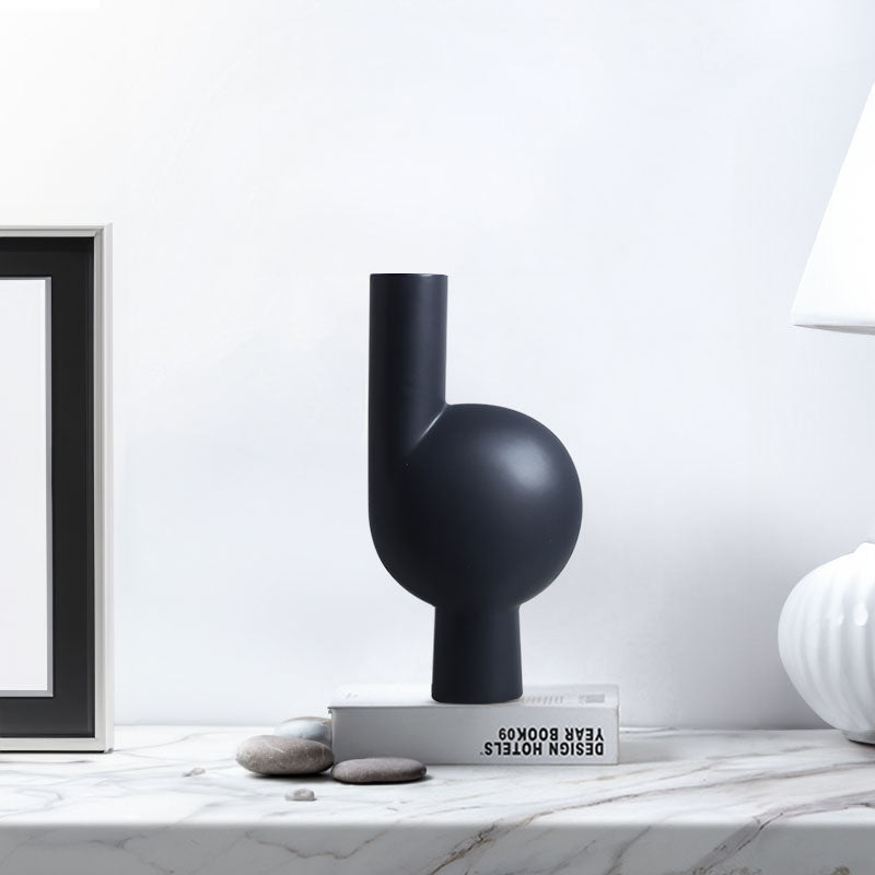 Large black ceramic modern abstract vase with narrow neck for contemporary home decor styling. — view 4