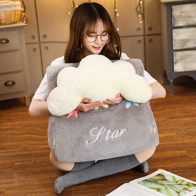 Two grey plush cloud shaped wedge cushions for bedside lumbar support and home decor — view 4
