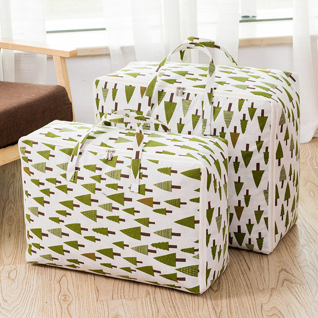 SOGA green pine tree patterned medium foldable travel storage luggage bag with double zippers and handles — view 4